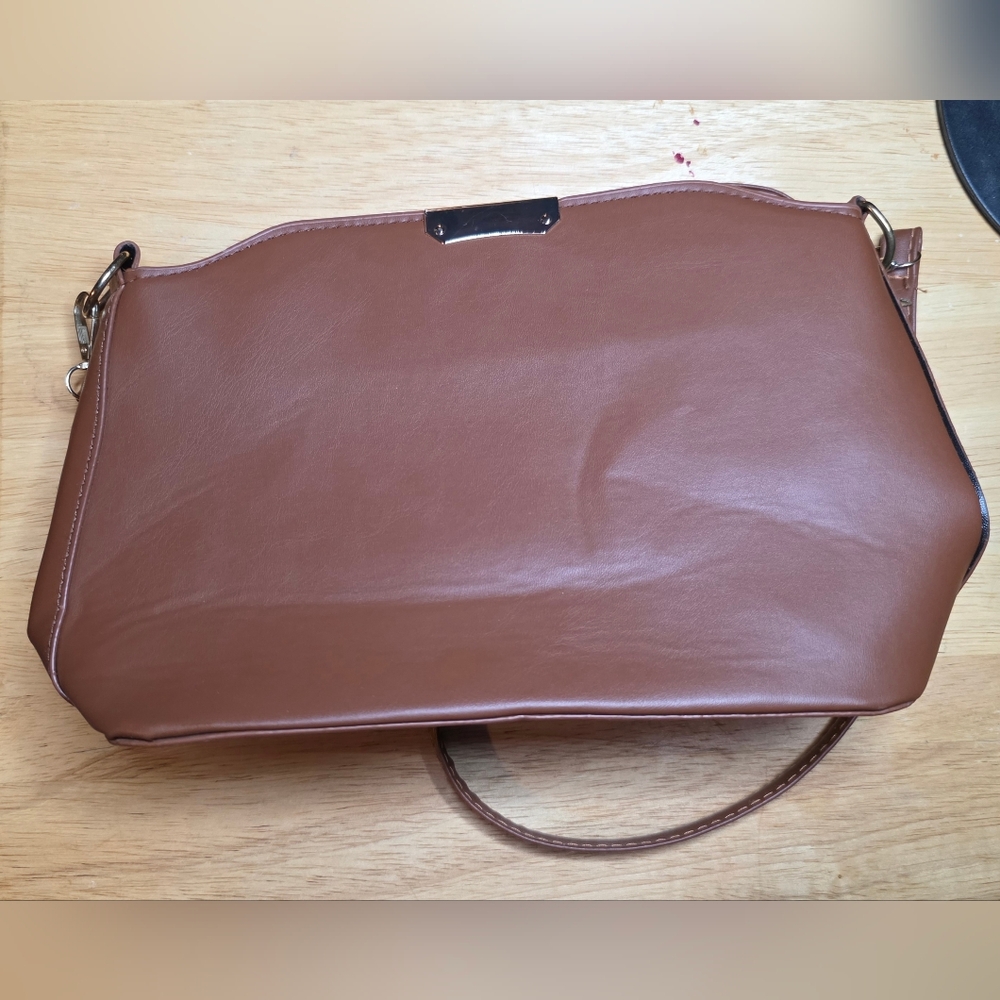 Brown Faux Leather Crossbody Shoulder Bag